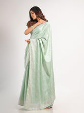 Kavvya Light Green Soft & Lightweight Tussar Silk Saree In White Resham Work Allover Small Butty - KAVVYA